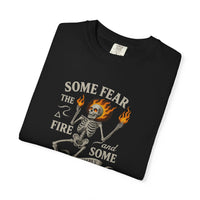 Load image into Gallery viewer, Some Fear the Fire, Some Become It – Premium Stoic Philosophy Skeleton Flame Design | InnerForge Discipline Tee
